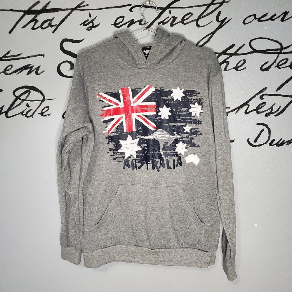 Grey Distressed Australia Flag Hoodie, Lg